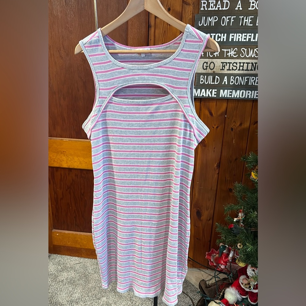 Ultra Flirt BodyCon Striped Dress Size 3X Peekaboo Pink Gray White Striped